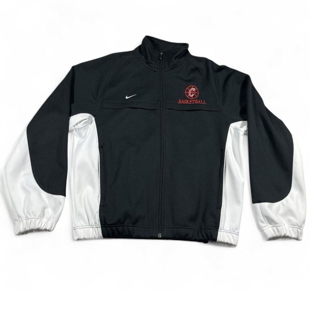 VTG Nike Team 90s Basketball Full Zip Track Jacket Black White Mens Medium